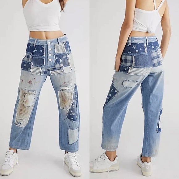Free People Denim - Free People Azalea Patchwork Paint Splatter Distressed Jeans